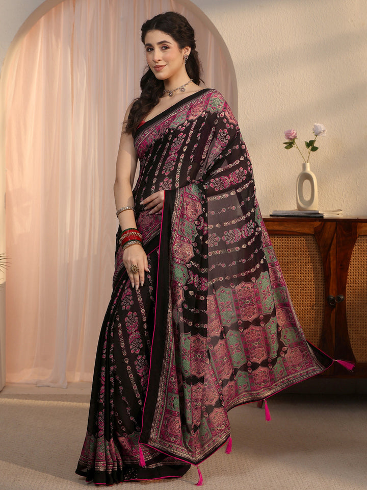 Libas Black Ethnic Printed Georgette Saree