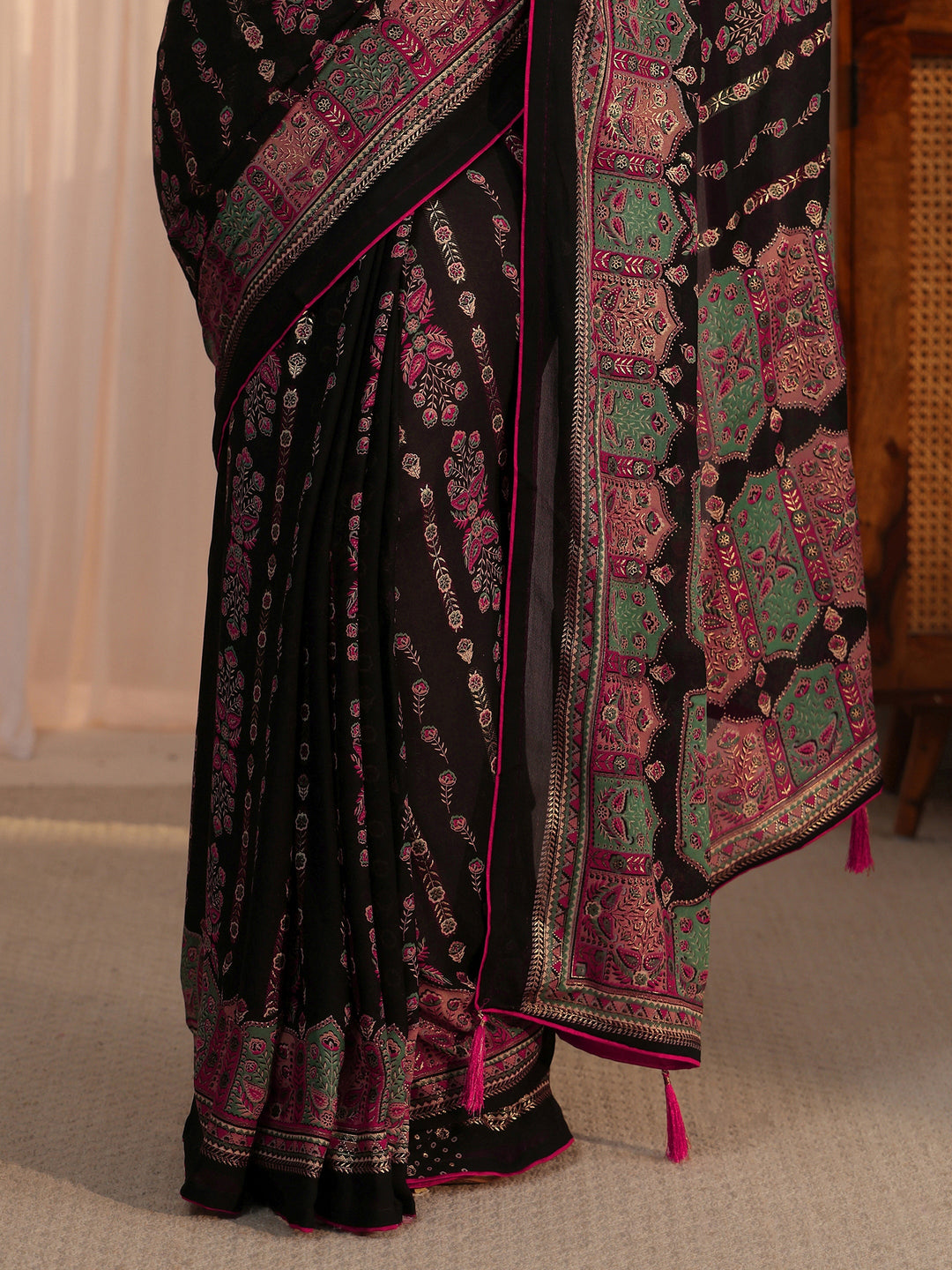 Libas Black Ethnic Printed Georgette Saree