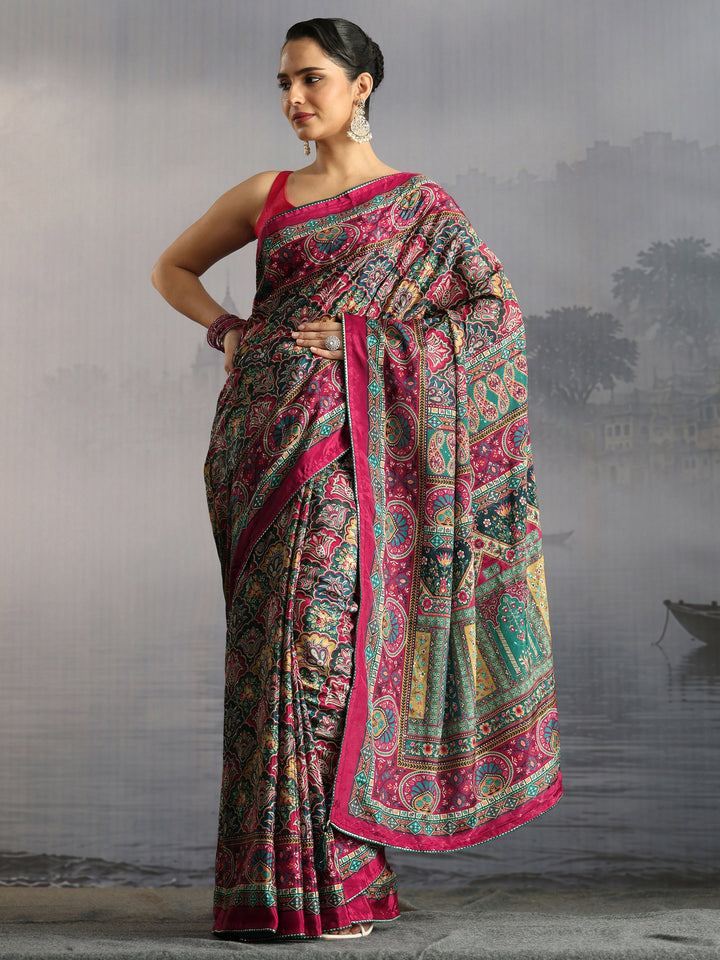 Libas Multicolour Printed Satin Saree