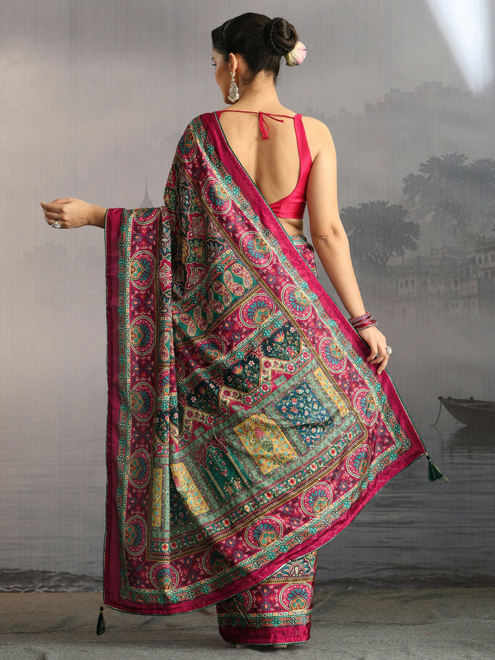 Libas Multicolour Printed Satin Saree