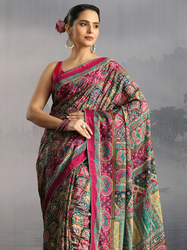 Libas Multicolour Printed Satin Saree