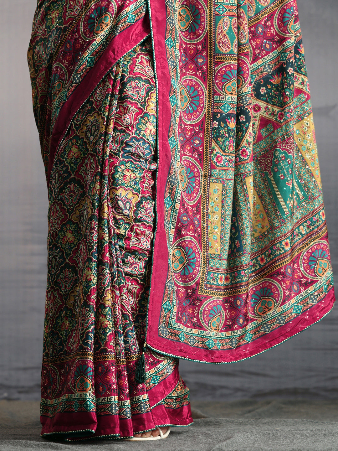 Libas Multicolour Printed Satin Saree