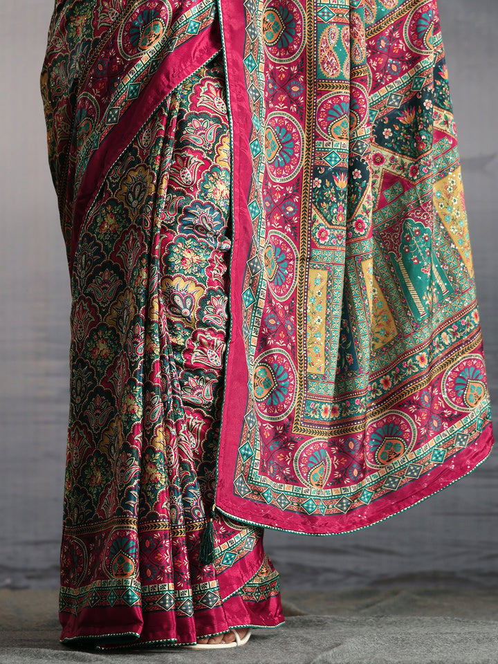 Libas Multicolour Printed Satin Saree