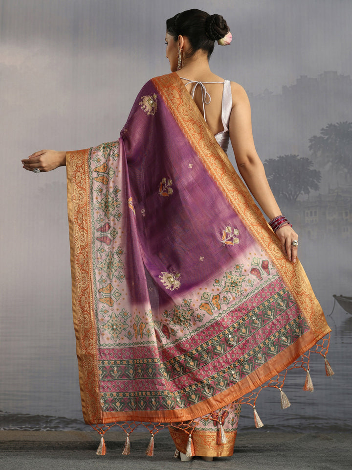 Libas Purple Patola Motif Printed Silk Blend Saree