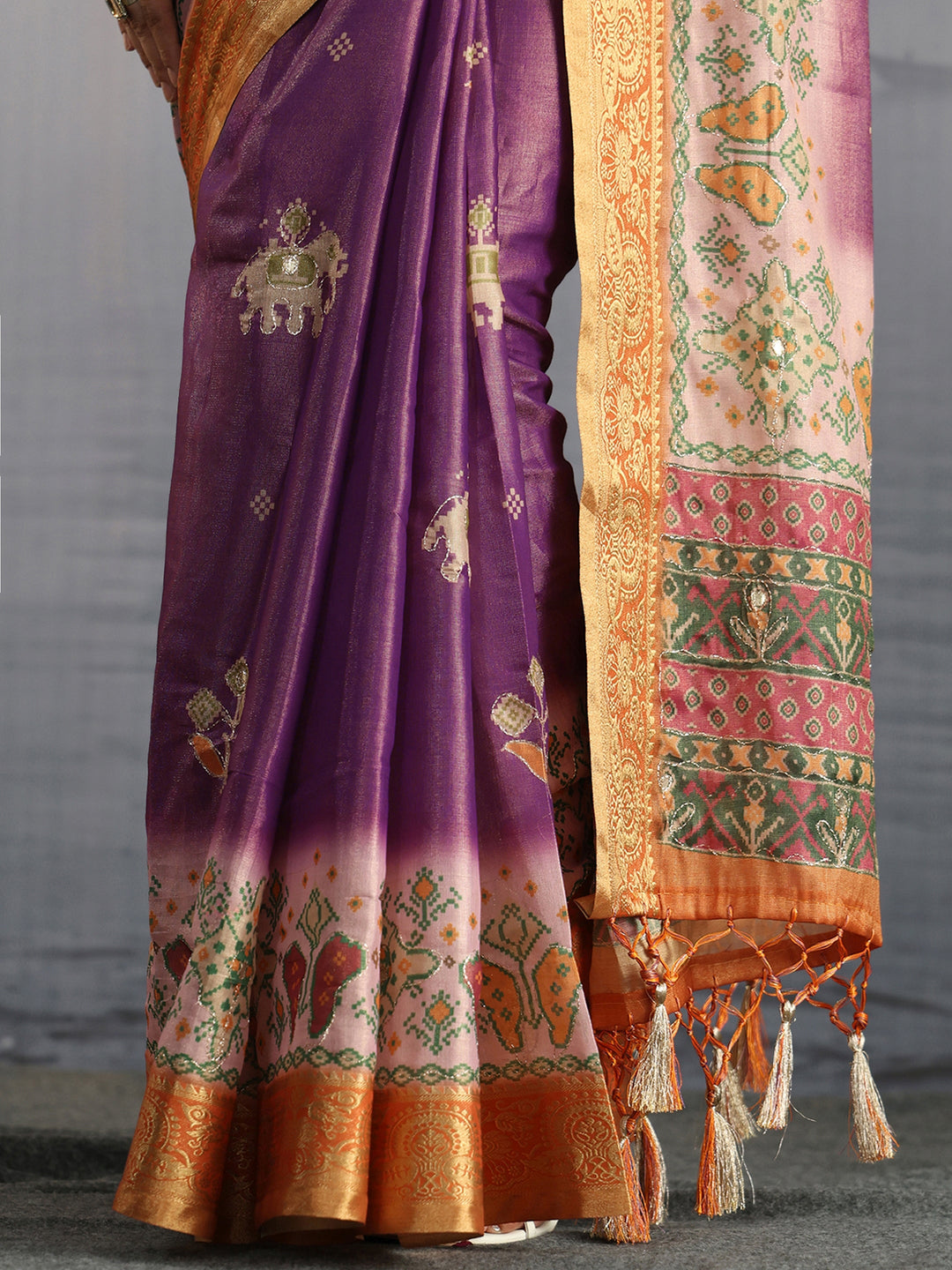Libas Purple Patola Motif Printed Silk Blend Saree