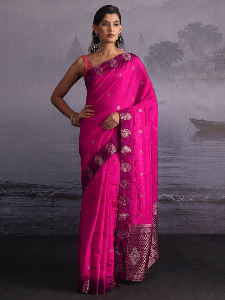 Libas Pink Woven Design Silk Blend Saree