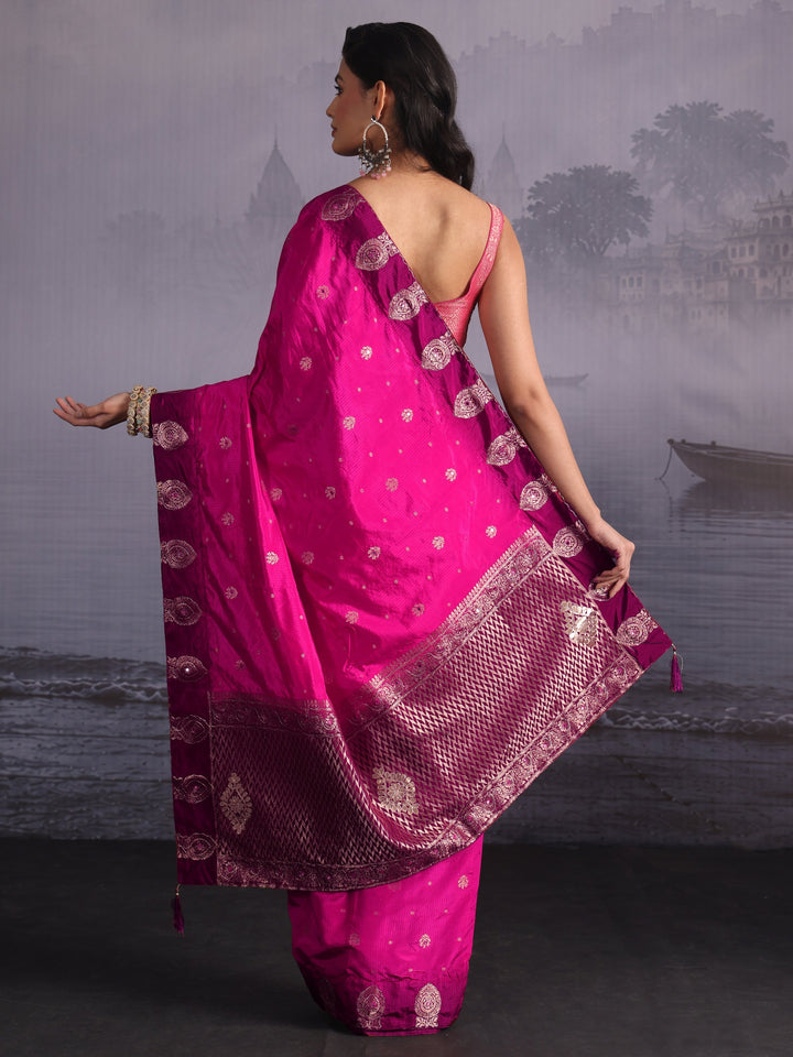 Libas Pink Woven Design Silk Blend Saree