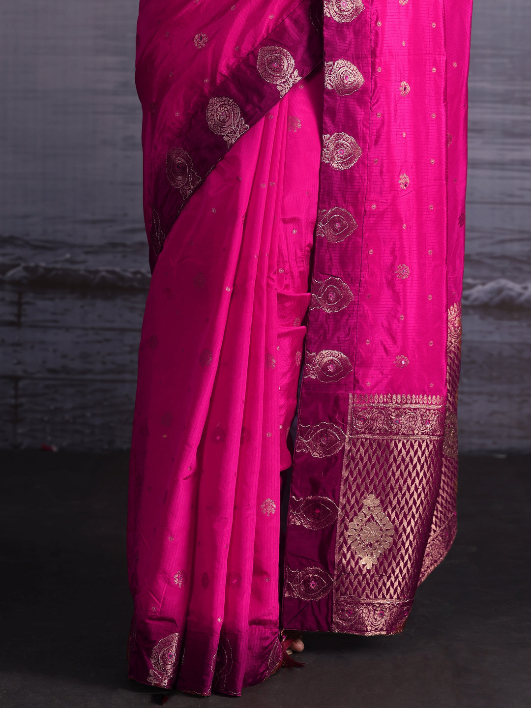 Libas Pink Woven Design Silk Blend Saree