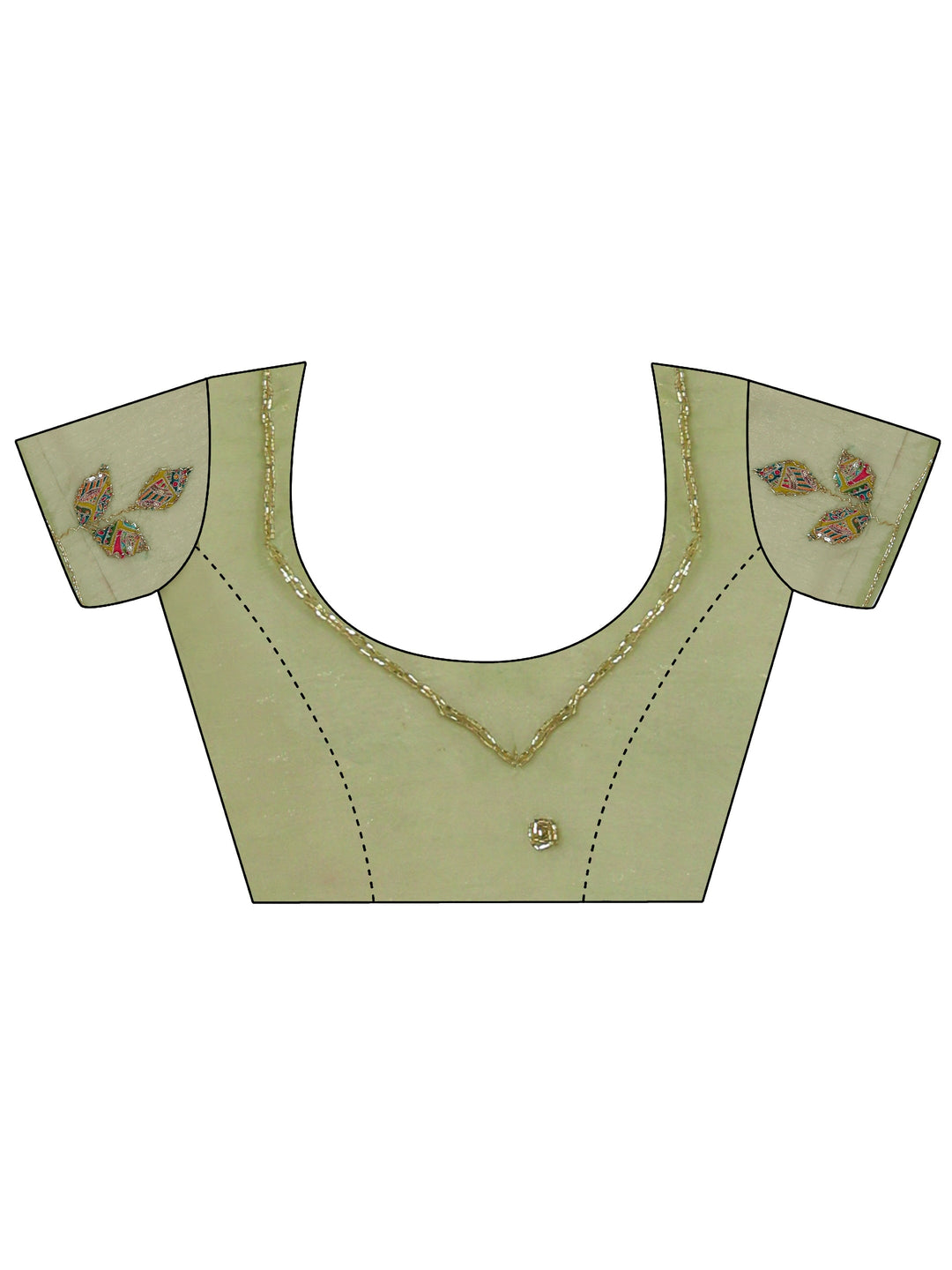 Libas Green Embellished Tissue Saree with Applique Work