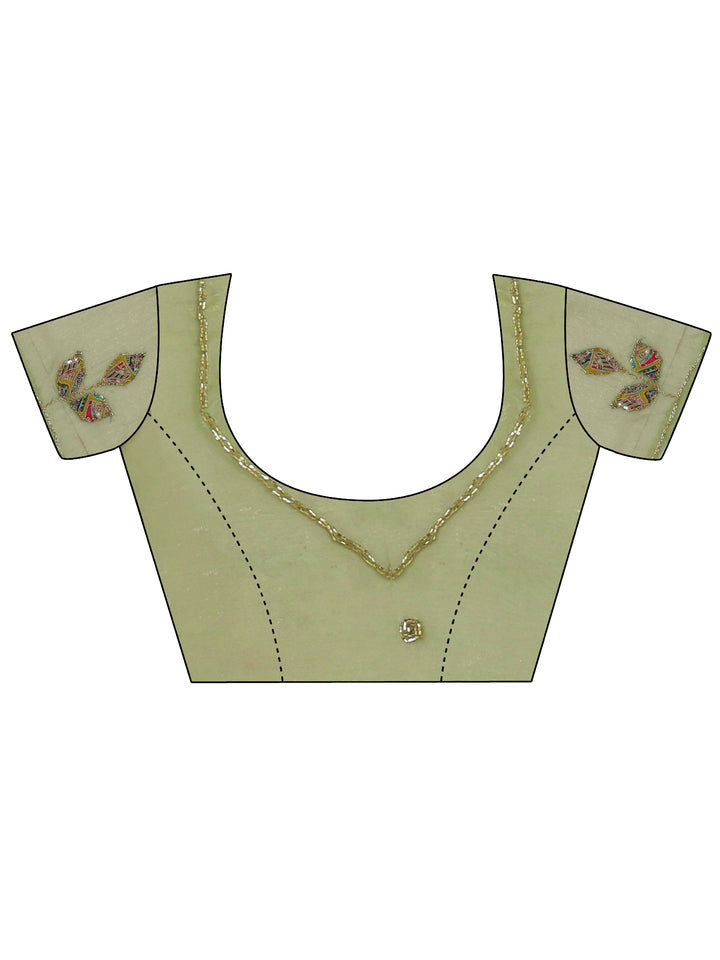 Libas Green Embellished Tissue Saree with Applique Work