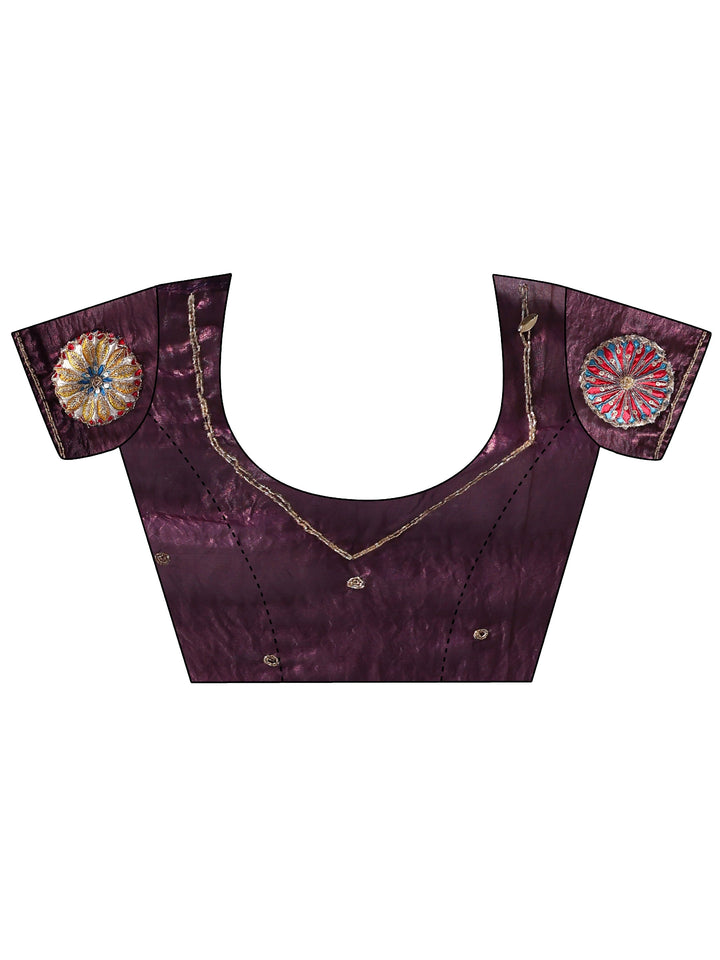 Libas Plum Purple Embellished Satin Saree with Applique Work