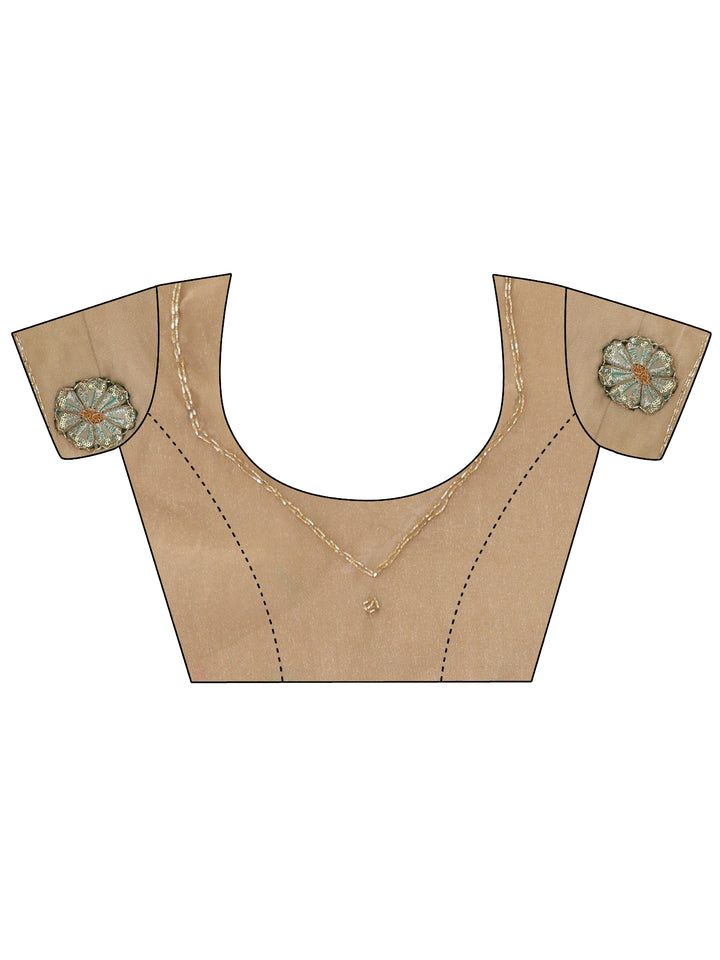 Libas Beige Embellished Tissue Saree with Applique Work