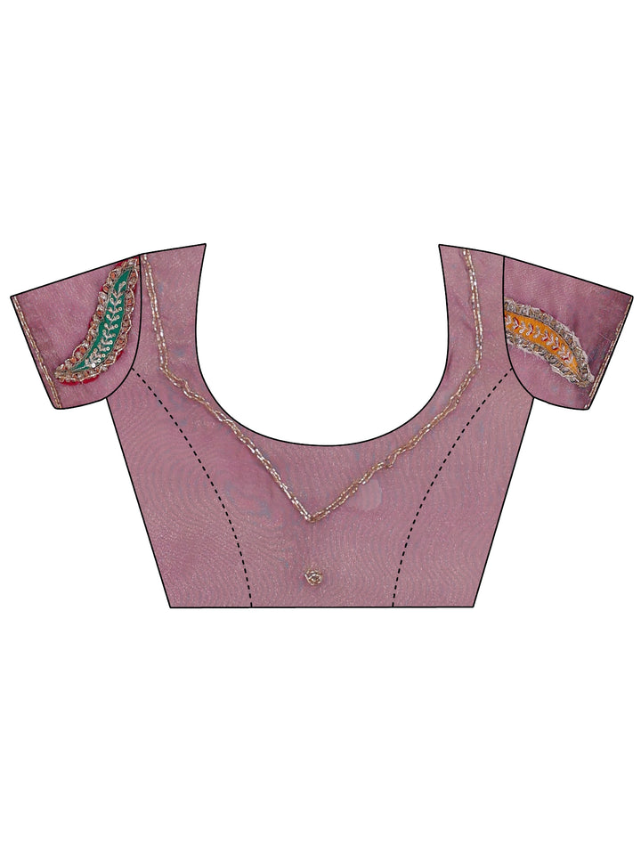 Libas Lavender Embellished Tissue Saree with Applique Work