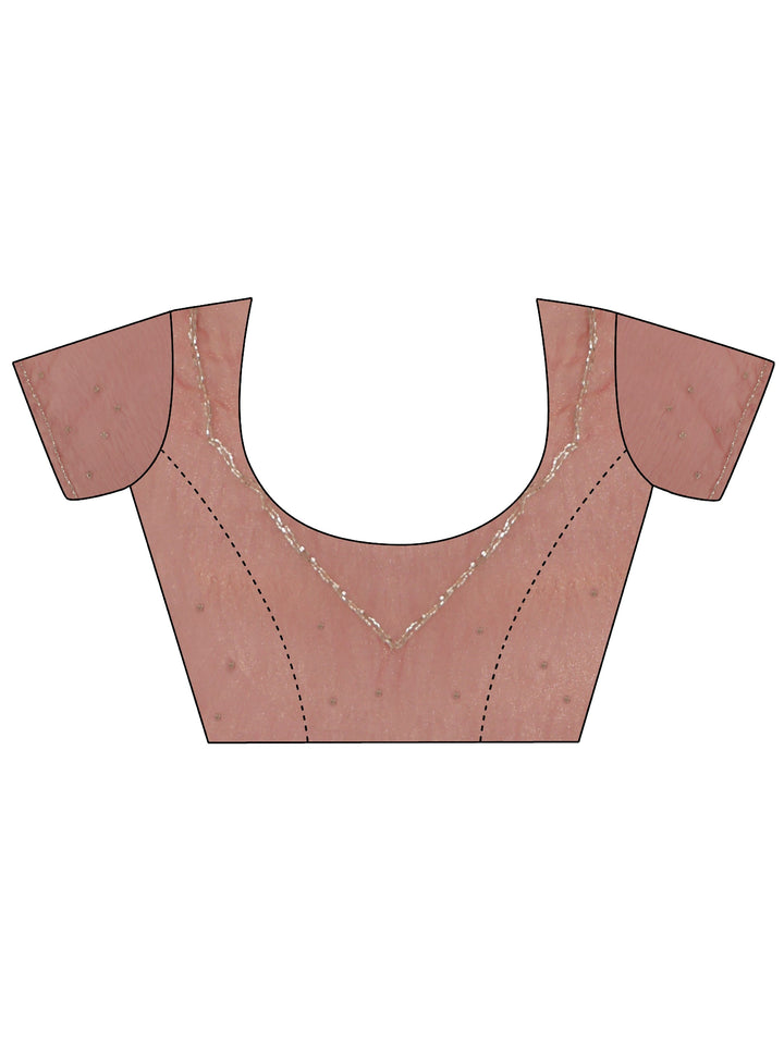 Libas Pink Embellished Tissue Saree with Applique Work
