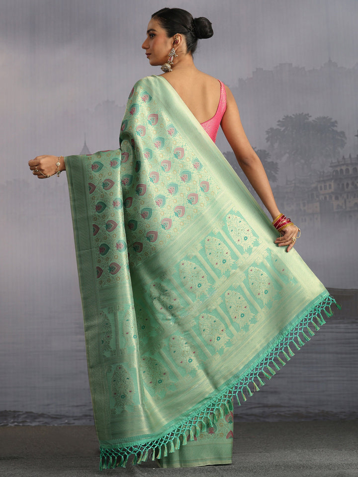 Libas Sea Green Mughal Woven Design Silk Blend Saree