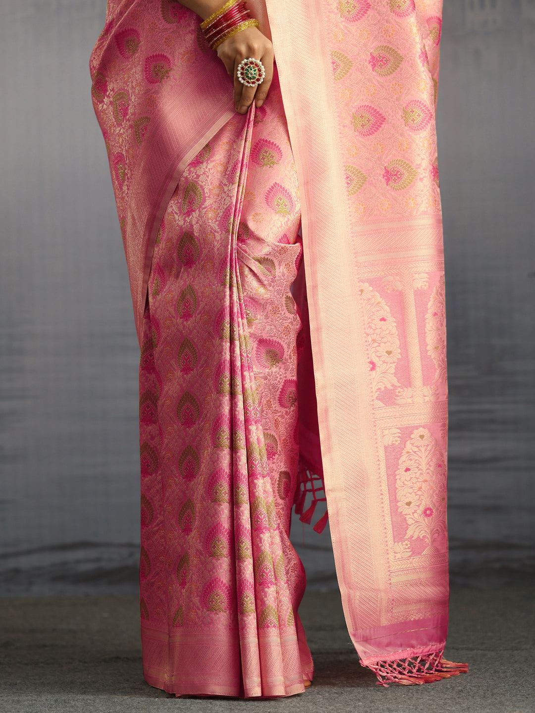 Libas Baby Pink Mughal Woven Design Silk Blend Saree
