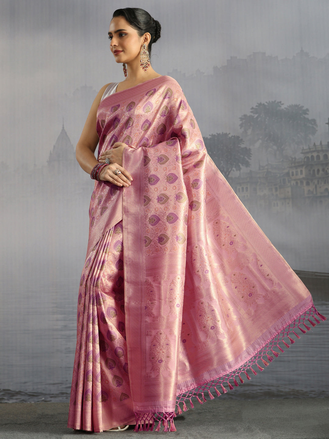 Libas Lavender Mughal Woven Design Silk Blend Saree