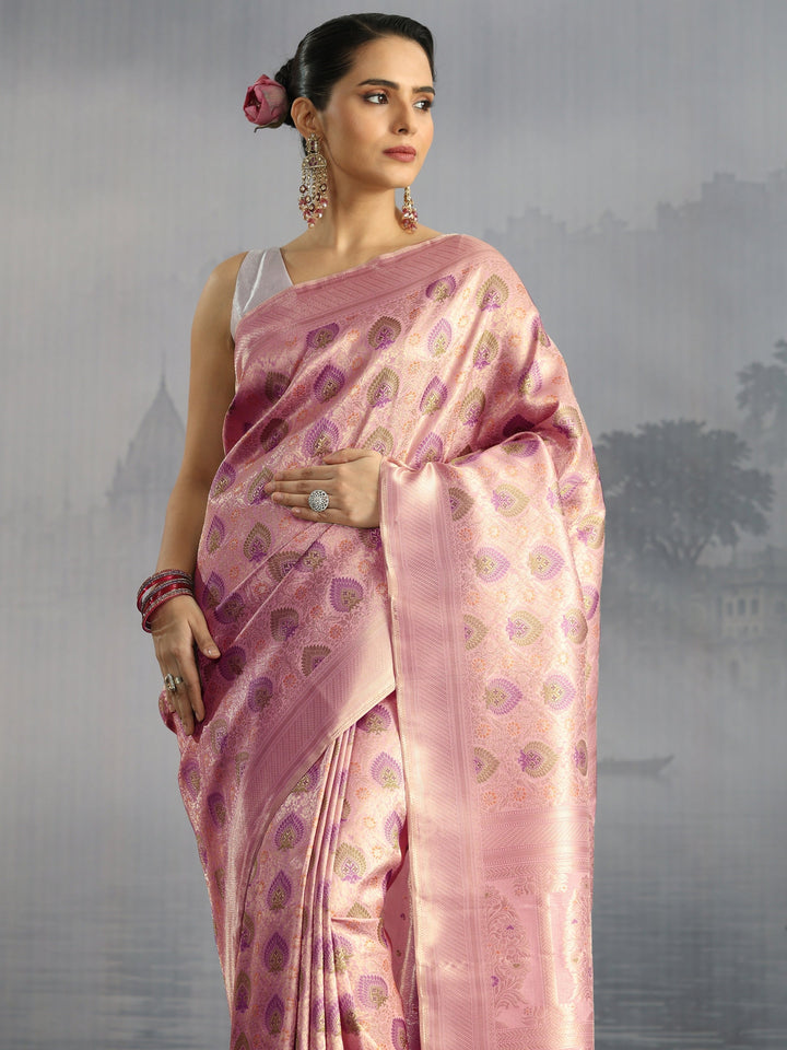 Libas Lavender Mughal Woven Design Silk Blend Saree