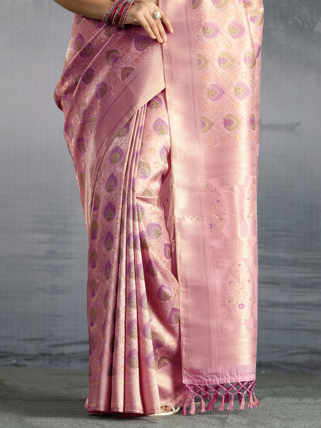 Libas Lavender Mughal Woven Design Silk Blend Saree