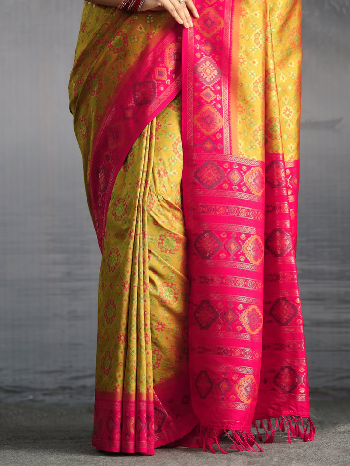 Libas Mustard Floral Woven Design Silk Blend Saree