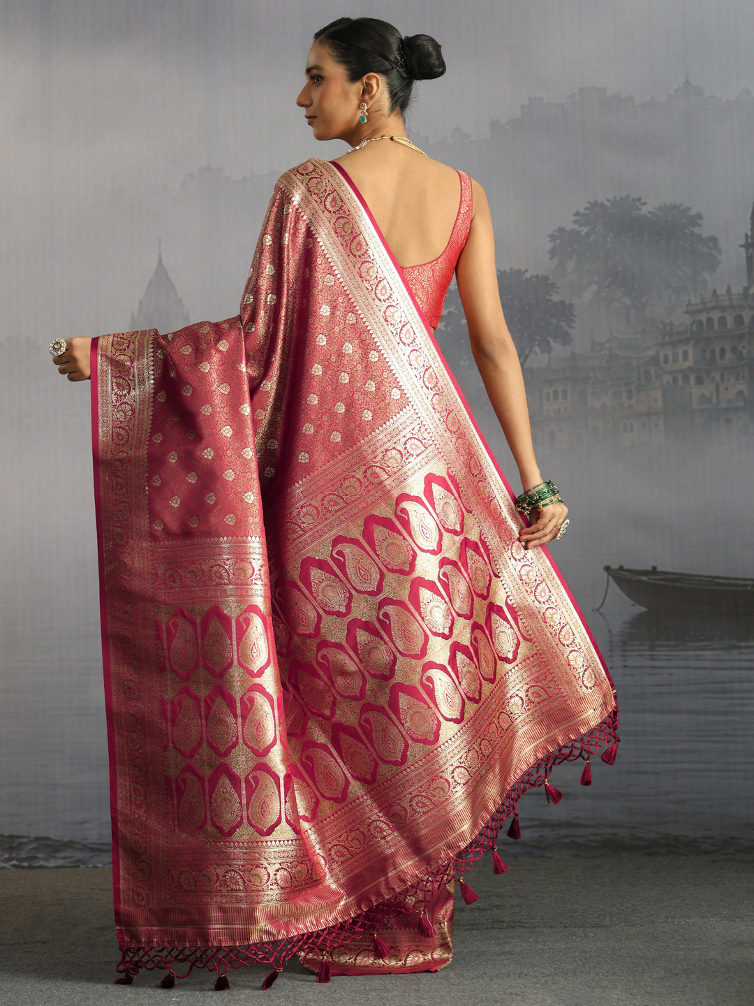 Libas Maroon Paisley Brocade Saree