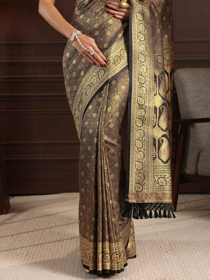 Libas Black Ethnic Brocade Tassel Saree
