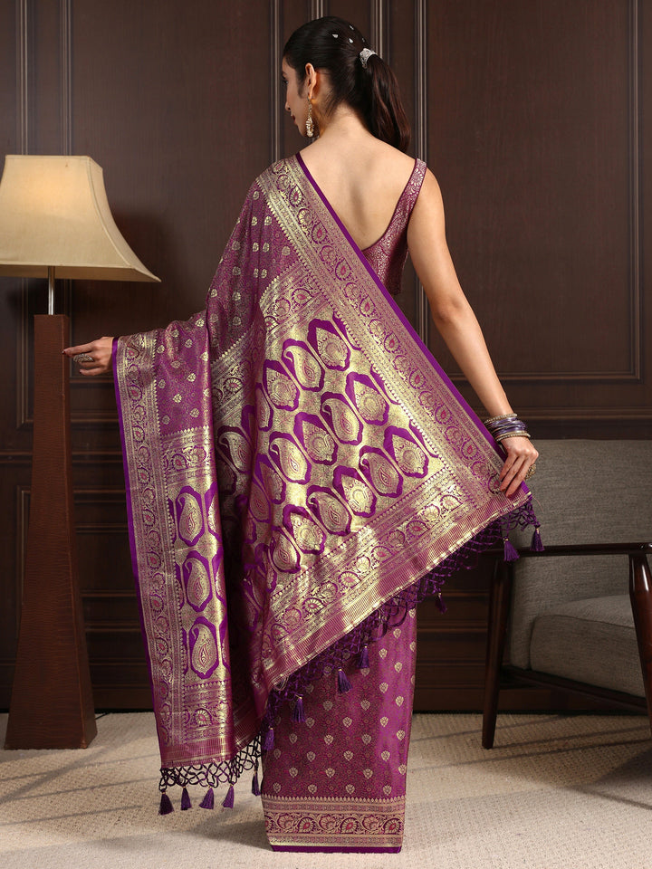 Libas Royal Purple Ethnic Brocade Tassel Saree