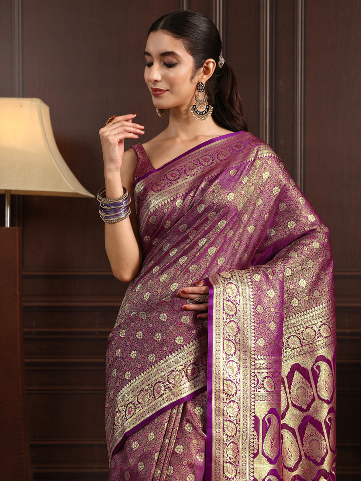 Libas Royal Purple Ethnic Brocade Tassel Saree