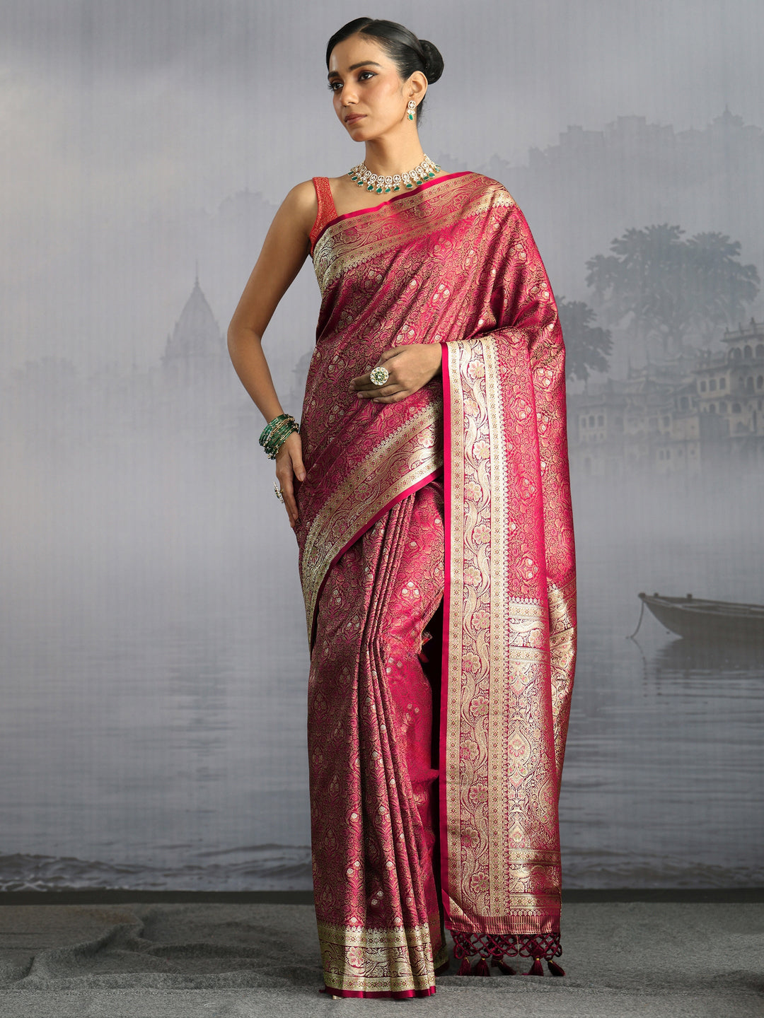 Libas Maroon Mughal Design Brocade Saree