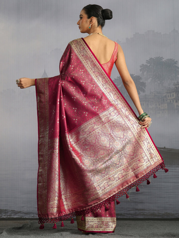 Libas Maroon Mughal Design Brocade Saree