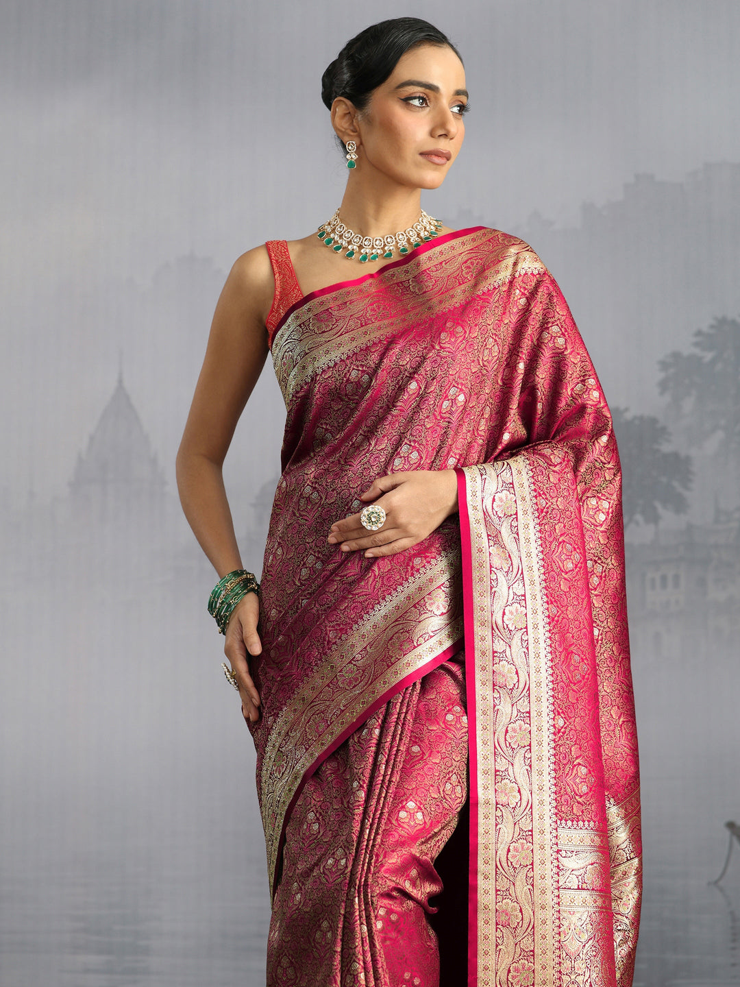 Libas Maroon Mughal Design Brocade Saree