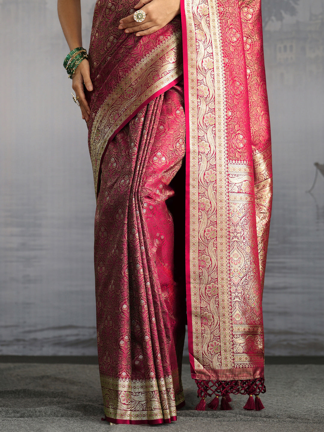 Libas Maroon Mughal Design Brocade Saree