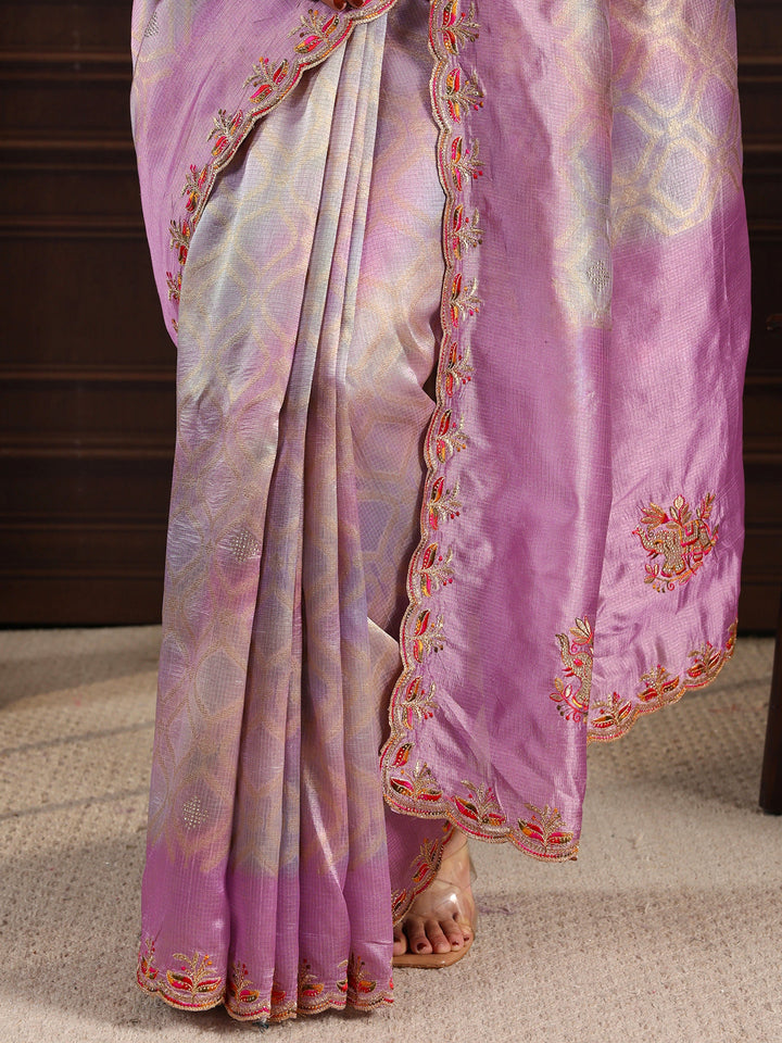 Libas Lavender Woven Design Silk Blend Saree with Embroidered Border