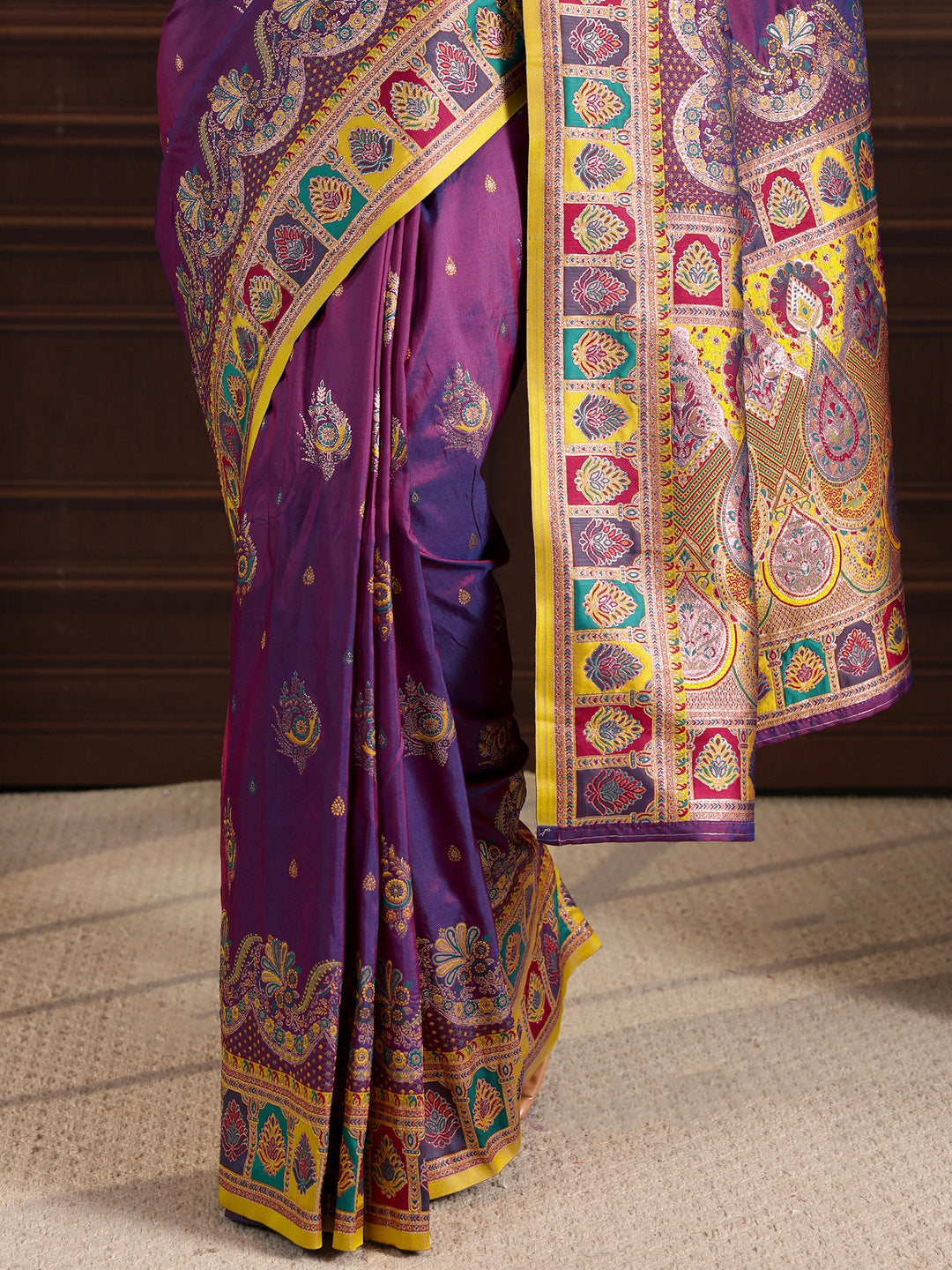 Libas Royal Purple Ethnic Woven Design Satin Saree