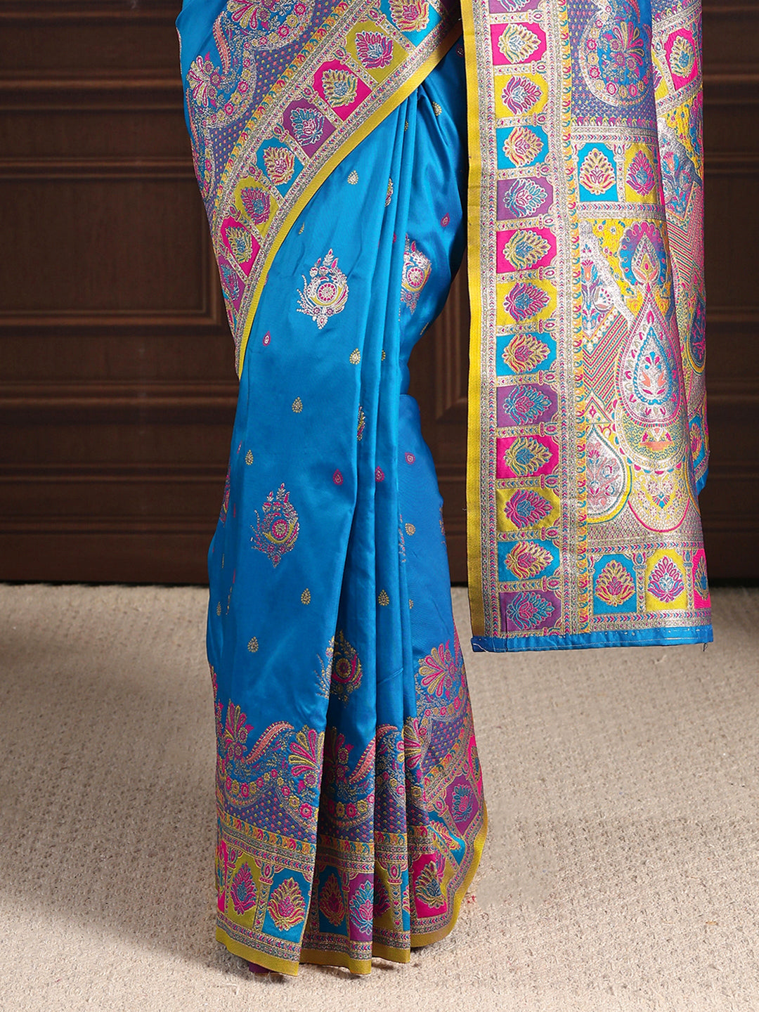 Libas Royal Blue Ethnic Woven Design Satin Saree