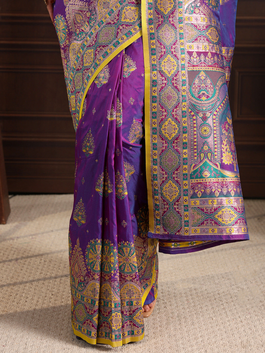 Libas Royal Purple Ethnic Woven Design Satin Saree