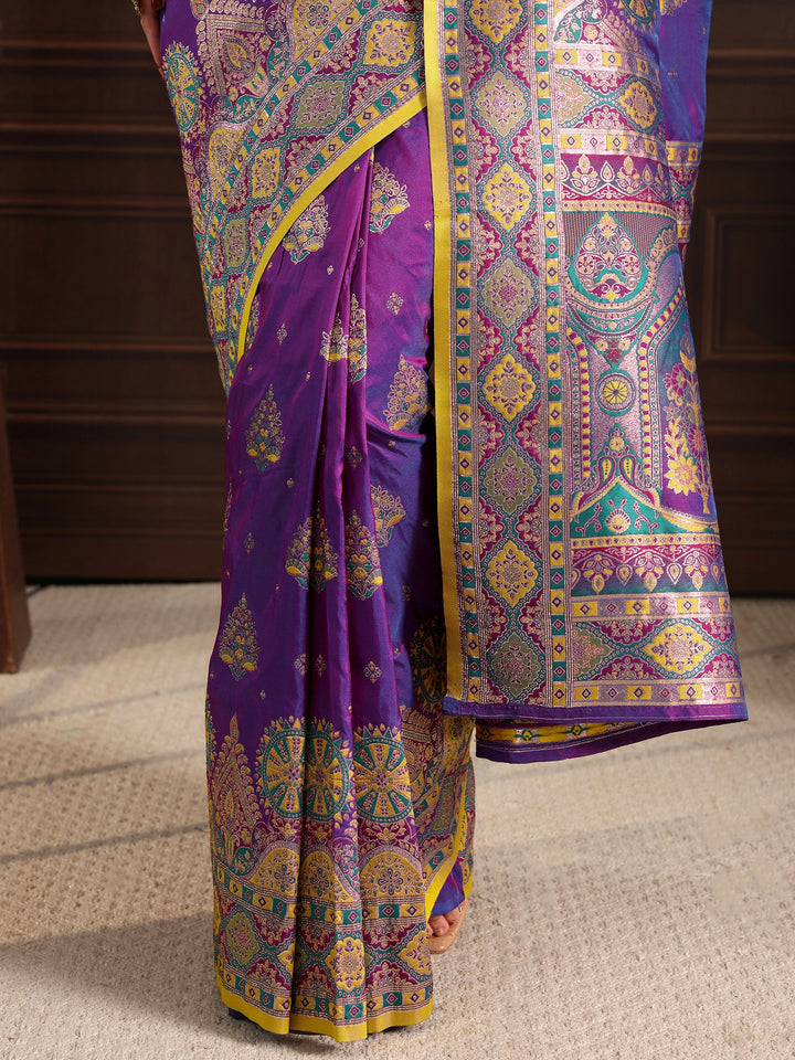Libas Royal Purple Ethnic Woven Design Satin Saree