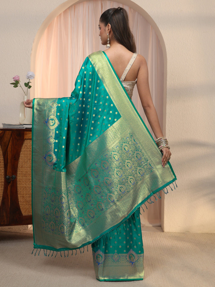 Libas Blue Banarasi Satin Tassel Saree