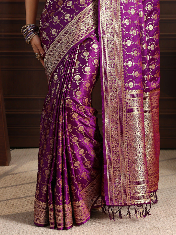 Libas Royal Purple Ethnic Woven Design Satin Tassel Saree