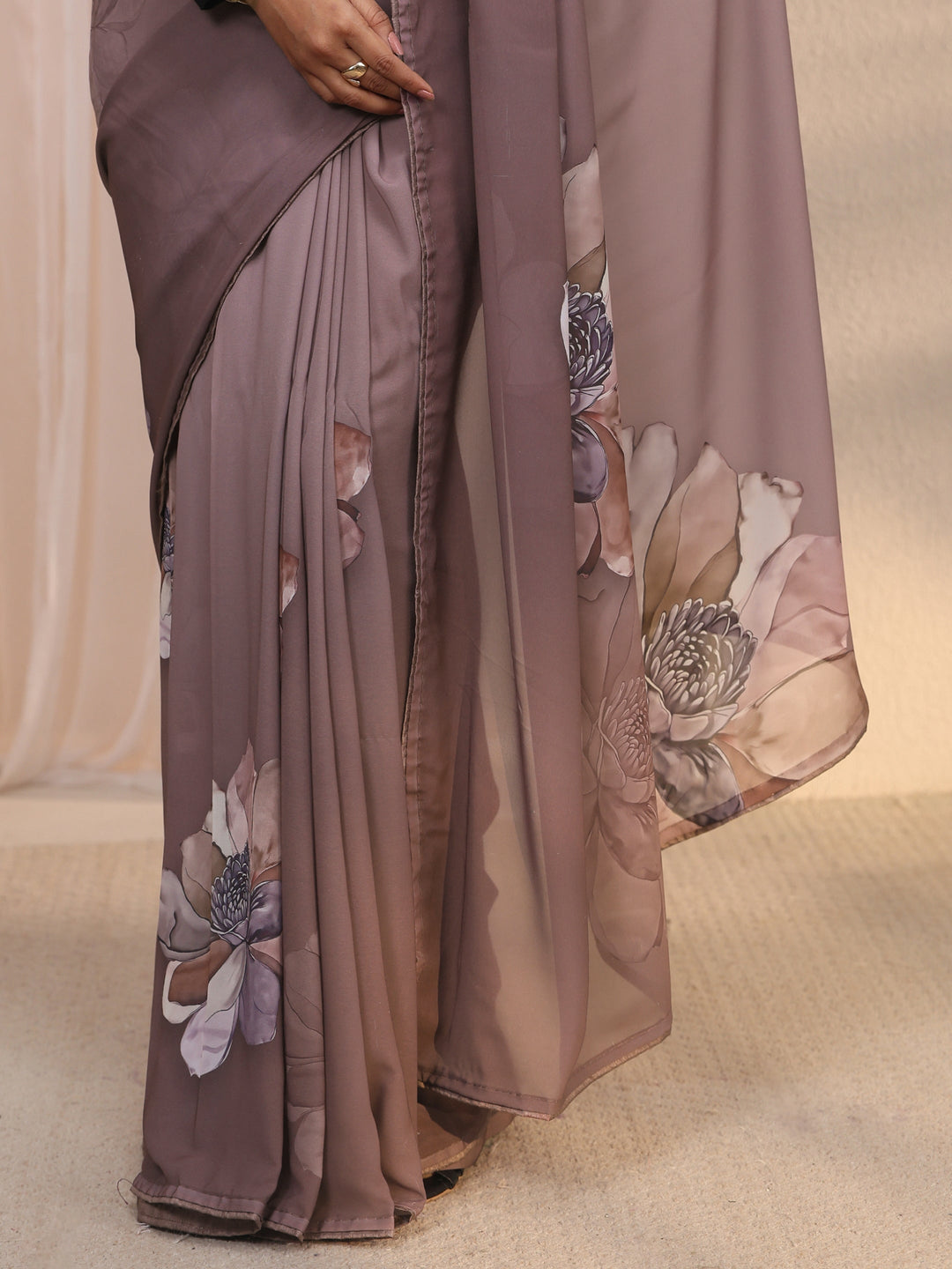 Libas Mauve Floral Printed Georgette Saree