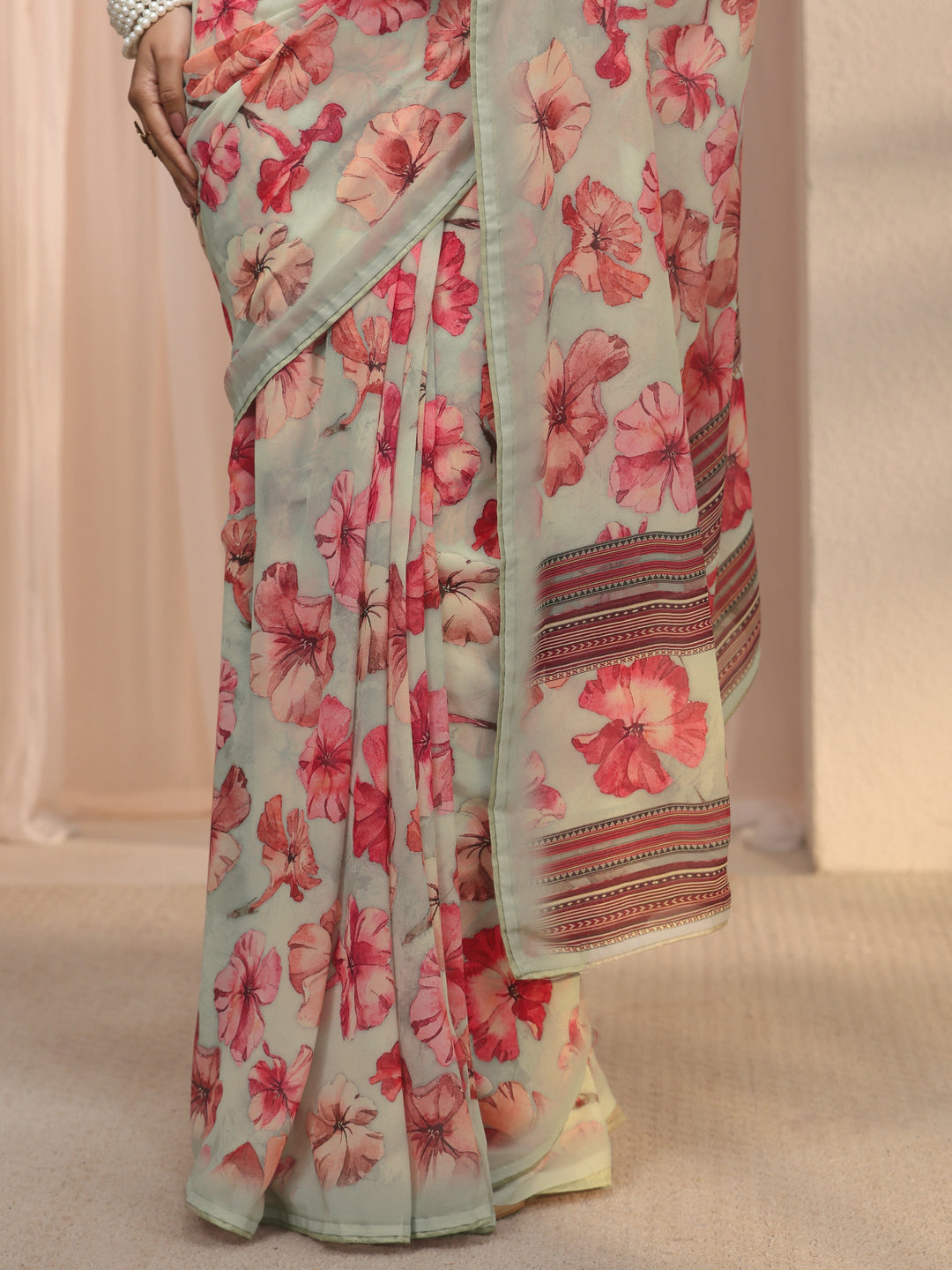 Libas Green Floral Printed Georgette Saree