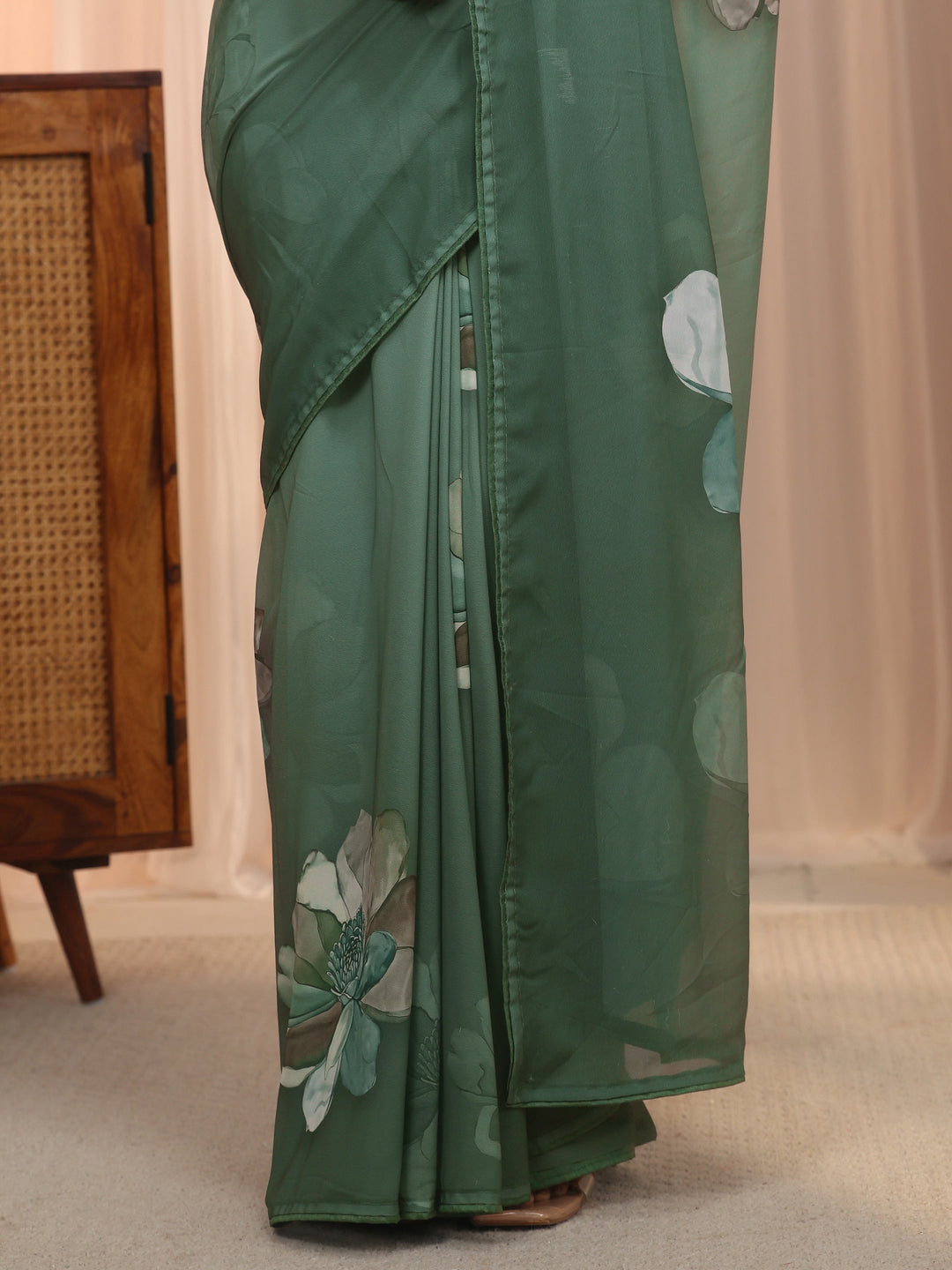 Libas Green Floral Printed Georgette Saree