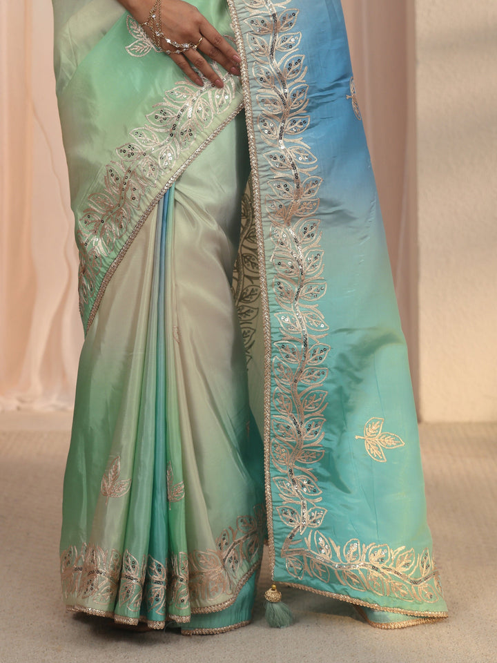 Libas Multi Coloured Floral Embroidered Satin Saree