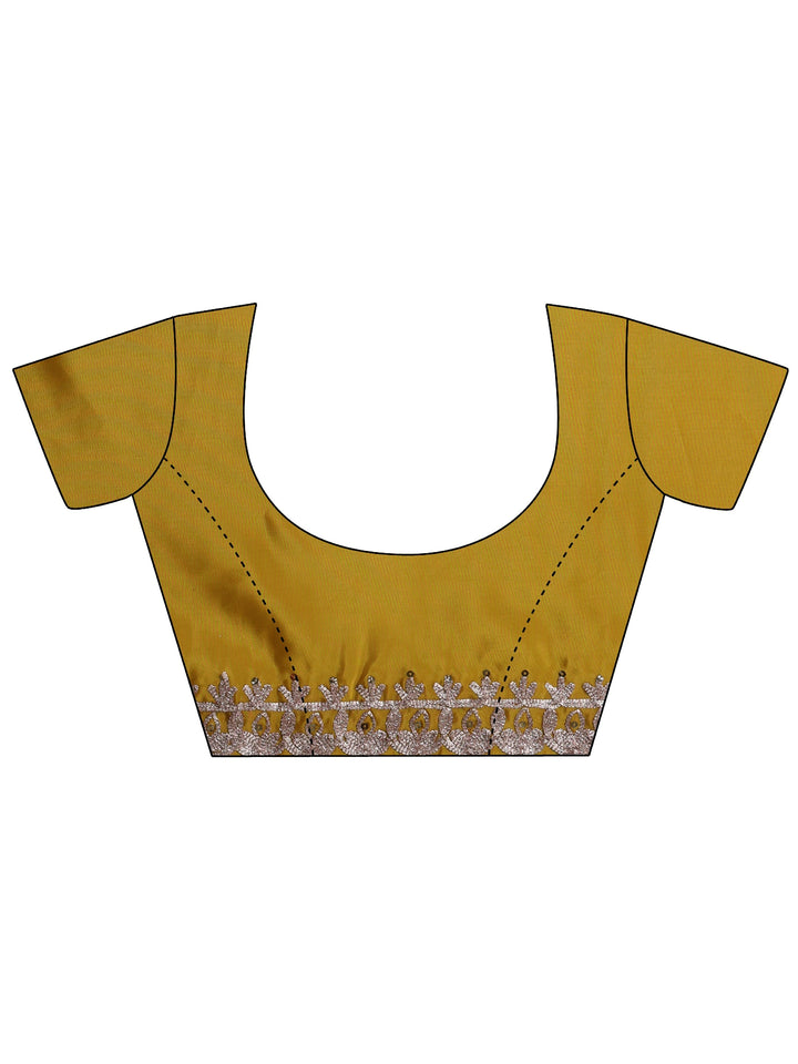 Libas Mustard Floral Embroidered Sequinned Satin Saree