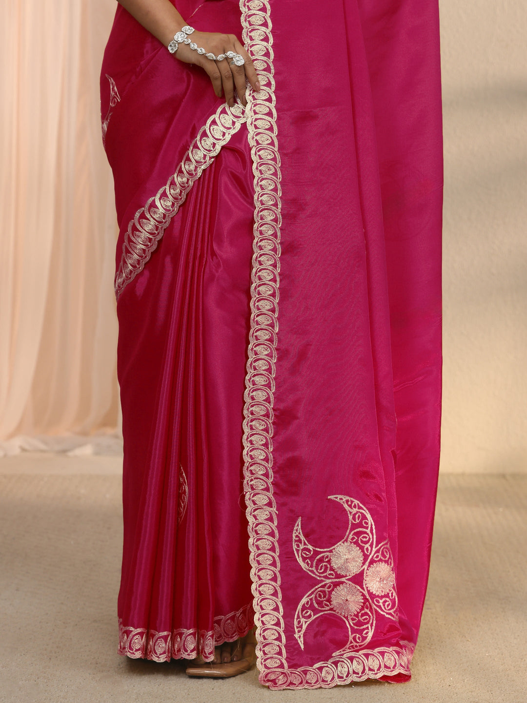 Libas Rani Pink Ethnic Embroidered Satin Saree