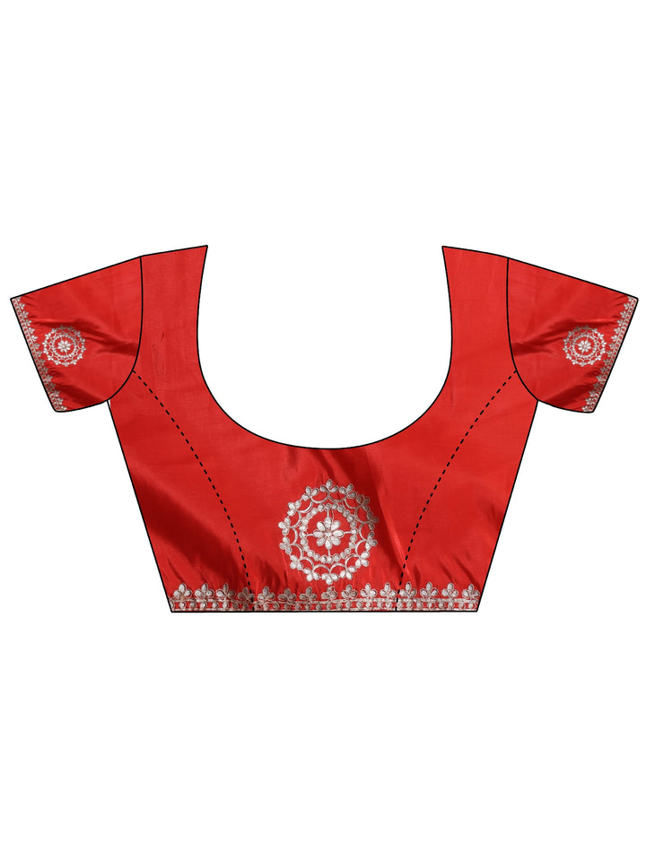 Libas Orange Printed Satin Saree with Embroidered Border