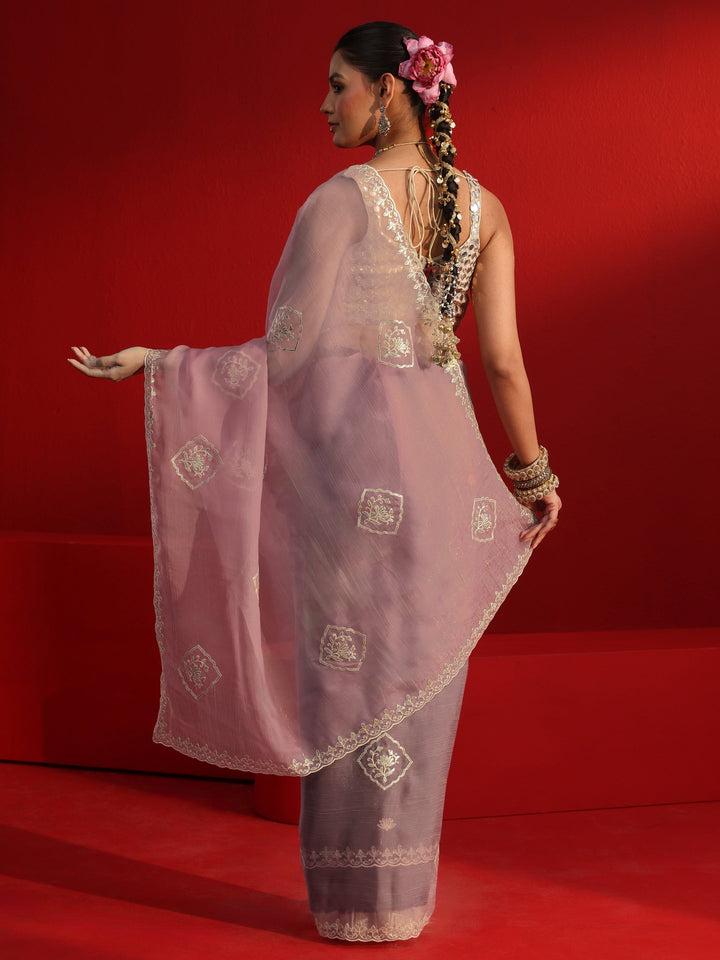 Libas Lavender Embroidered Tissue Saree