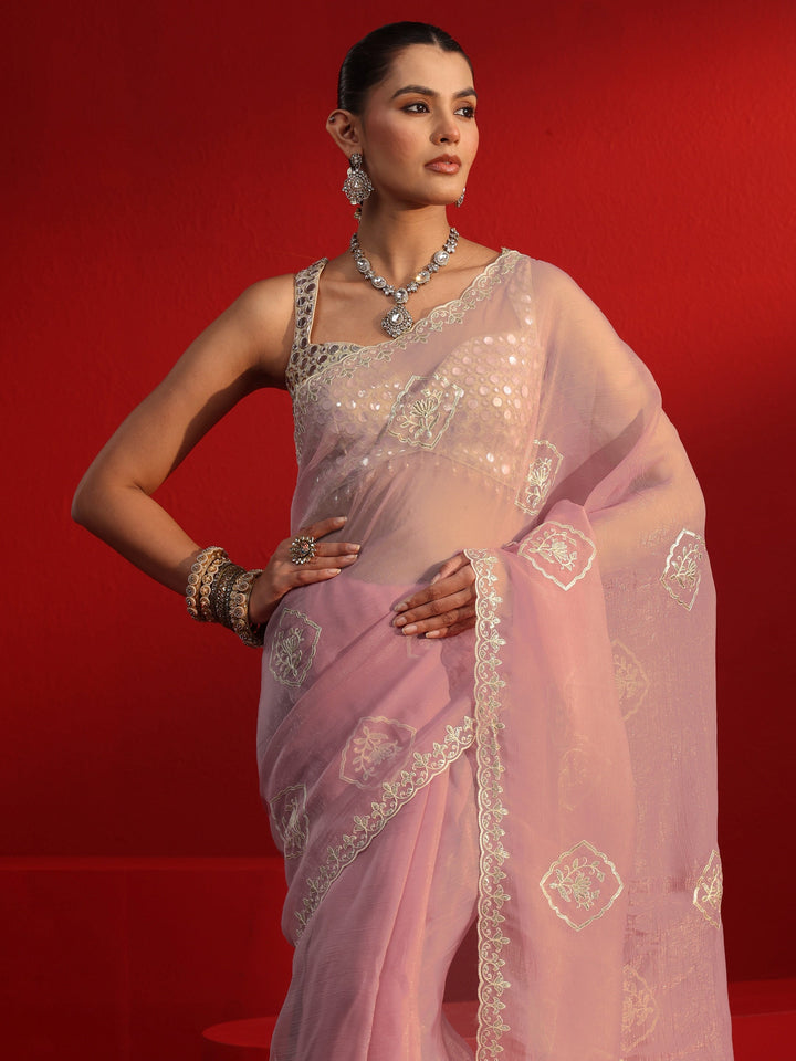 Libas Lavender Embroidered Tissue Saree