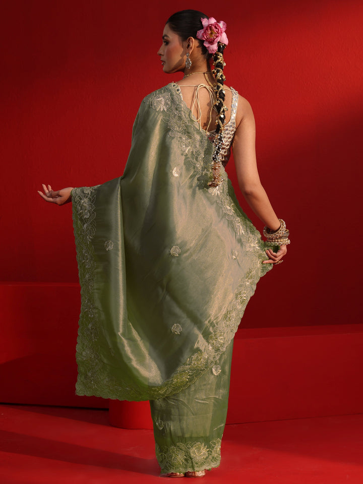Libas Taupe Floral Embroidered Sequinned Tissue Saree
