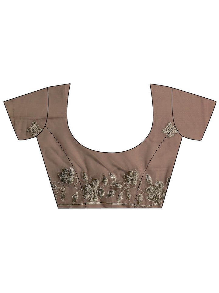 Libas Brown Floral Embroidered Tissue Saree